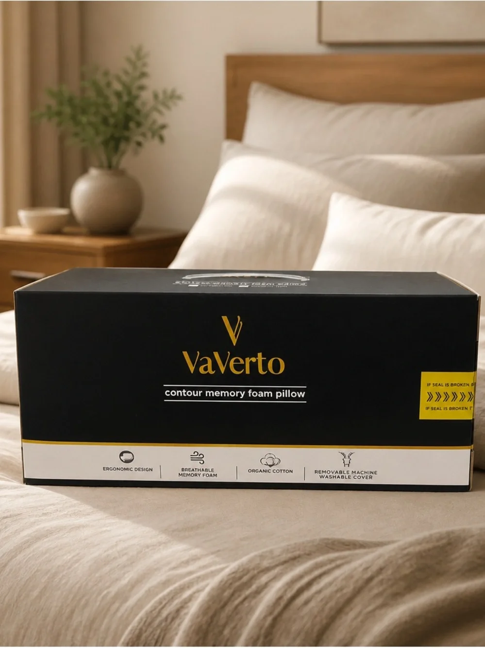 Contour Memory Foam Pillow - Black and Yellow Accent SEALED! stomach,back,side
